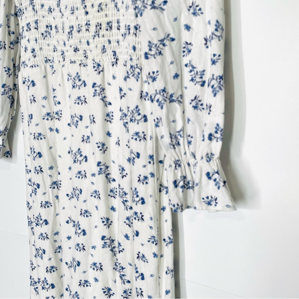 House of Harlow Dress Smocked White Floral Linen Midi Cottagecore Size XS - Picture 7 of 11